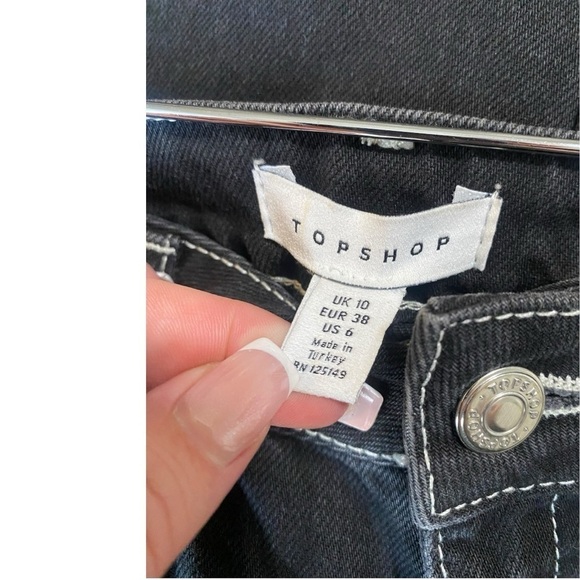 Topshop Women's Black with White Contrast Stitching Midi Skirt I Size: 6 - Picture 10 of 11